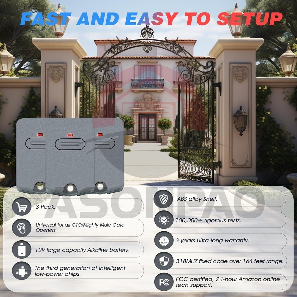 3-Pack Mighty Mule Remote Controllers with Ergonomic Design & Long Range Access