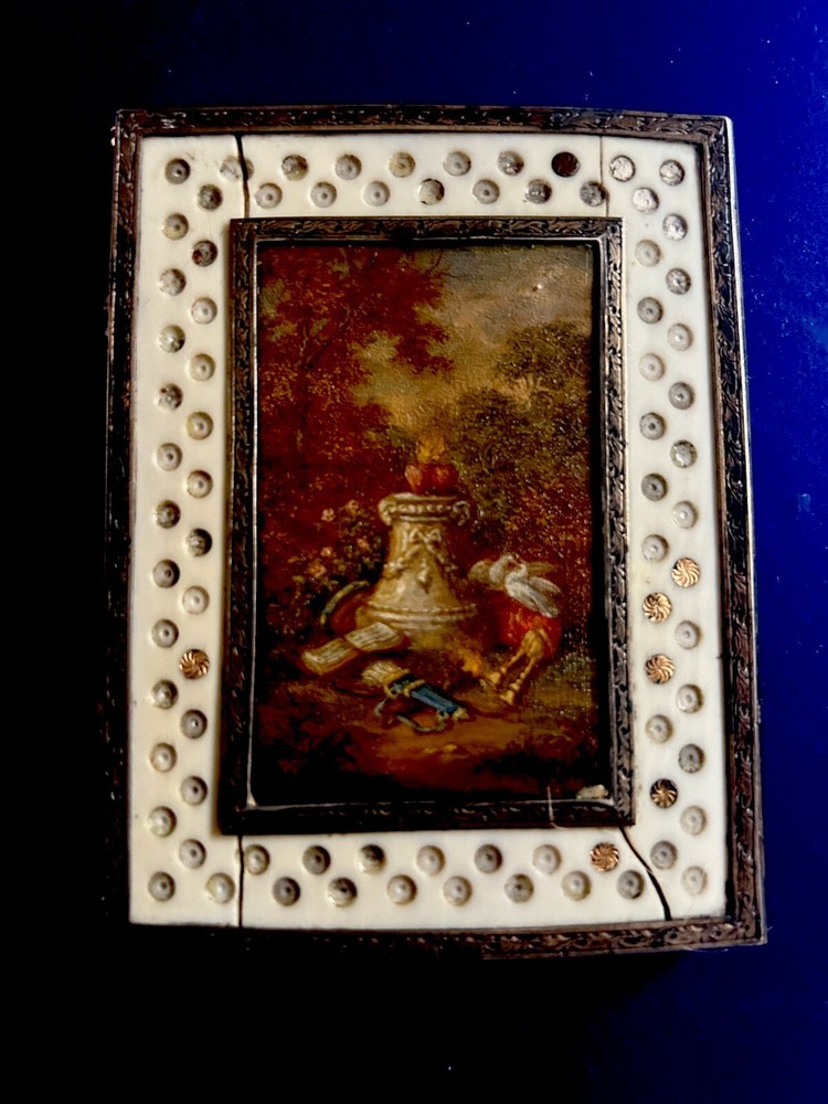 Antique Notebook, C.1850 Sterling Silver And Hand painted Miniatures