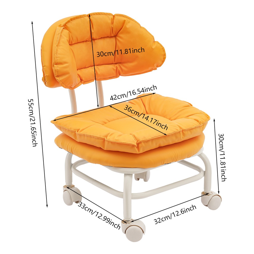 Orange Rolling Stool with Back Rest Heavy Duty Rolling Stool Roller Chair
