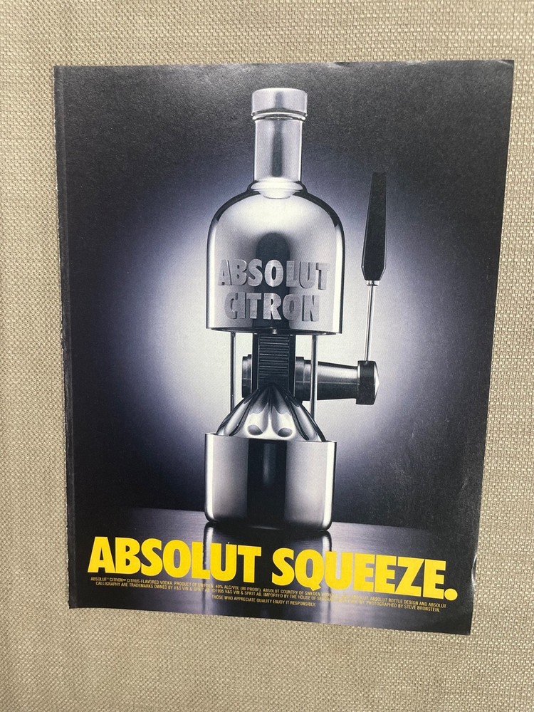ABSOLUT SQUEEZE Vodka Magazine 1995 Advertisement Ad Juicer