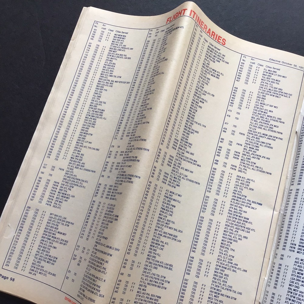 DELTA AIR LINES System Timetable Oct 30, 1977.