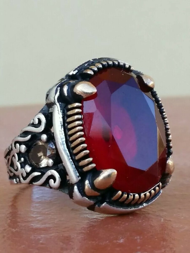 925 MENS SOLITAIRE SPINEL RING RUBY CLAWS