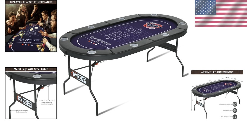 Compact Poker Table for 8 with Casino-Grade Surface - Foldable & Easy to Store