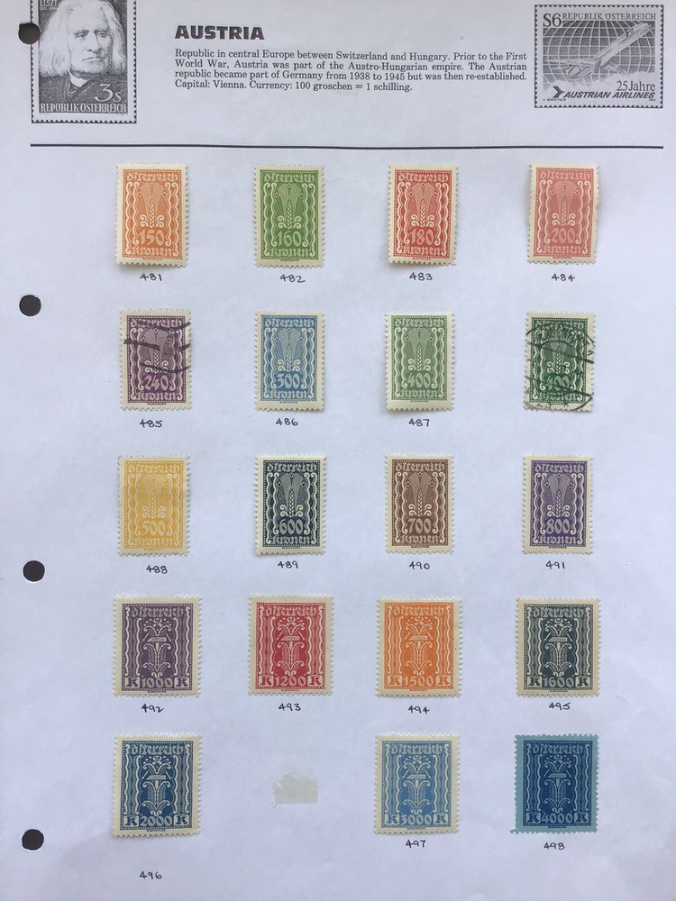 Austria 1922 Mostly Mint Hinged Definitives