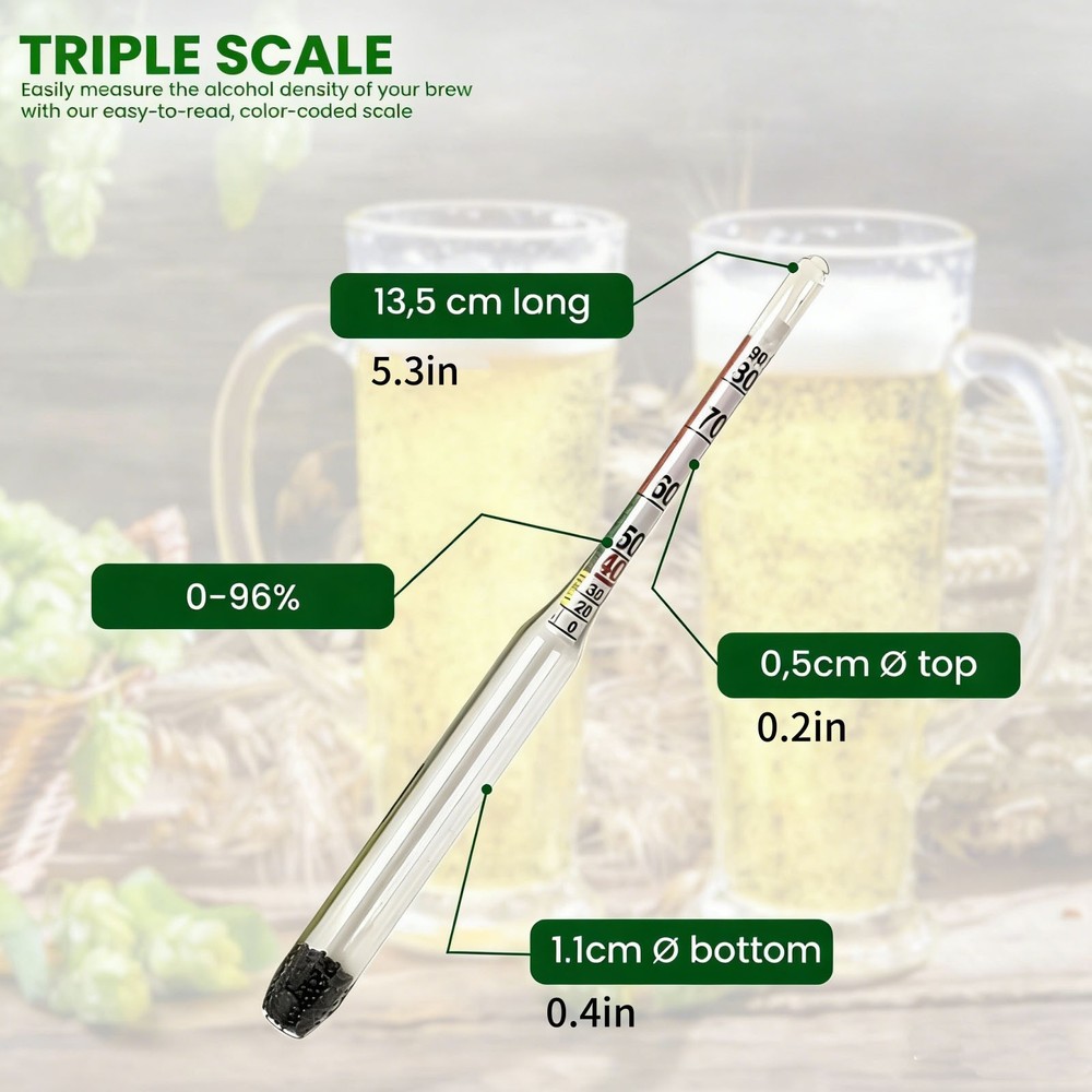 Alcohol Meter 0-96% Specific Gravity Hydrometer for Beer Wine Making Kit Set