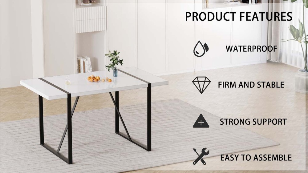 55 " modern rural industrial rectangular MDF white dining table, suitable for