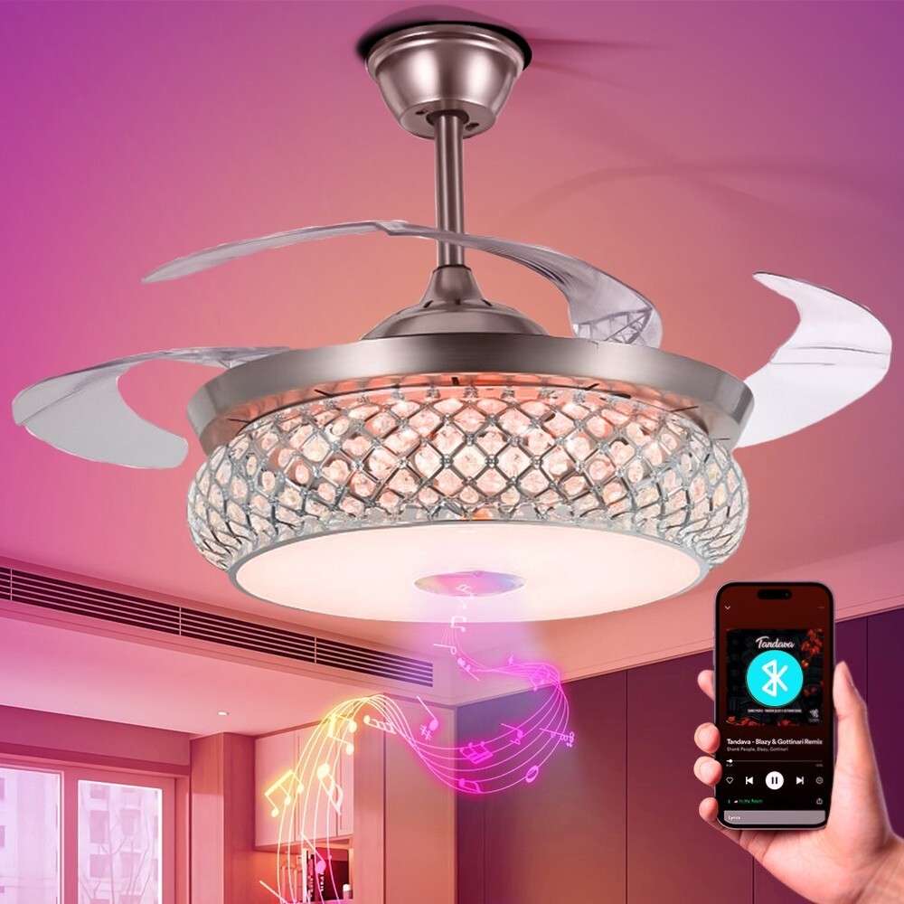 42" Silver Colorful Bluetooth Invisible Fan Light with Remote Control