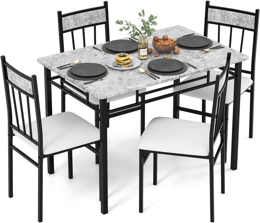 Modern Space-Saving Kitchen Table Set for 4 – Durable Metal Frame Included