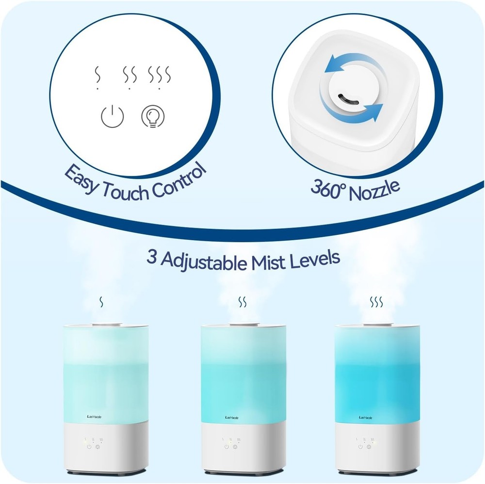 Removable Tank Cool Mist Humidifier with Night Light - 320 sq ft Coverage