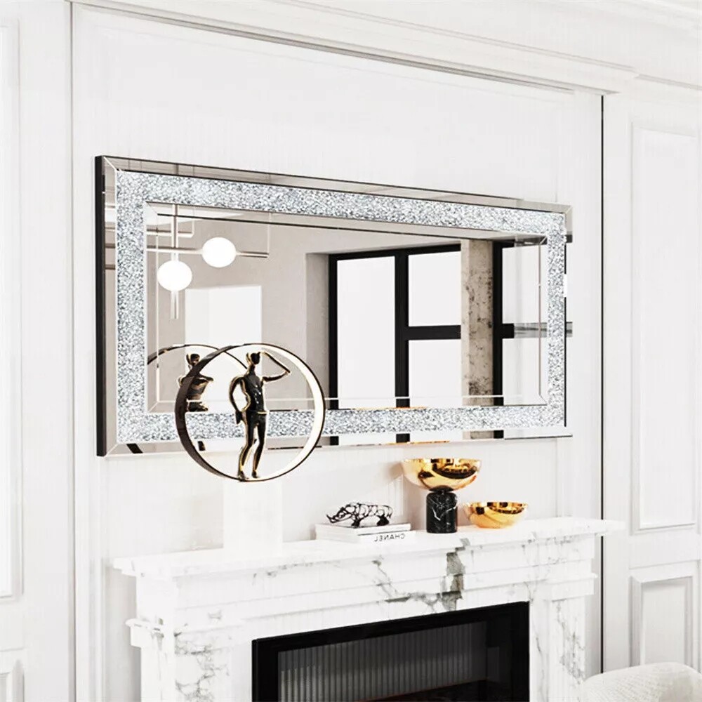 47 x24 Crystal Crush Diamond Wall Mirror Silver Mirror Gorgeous Rectangle Mirror