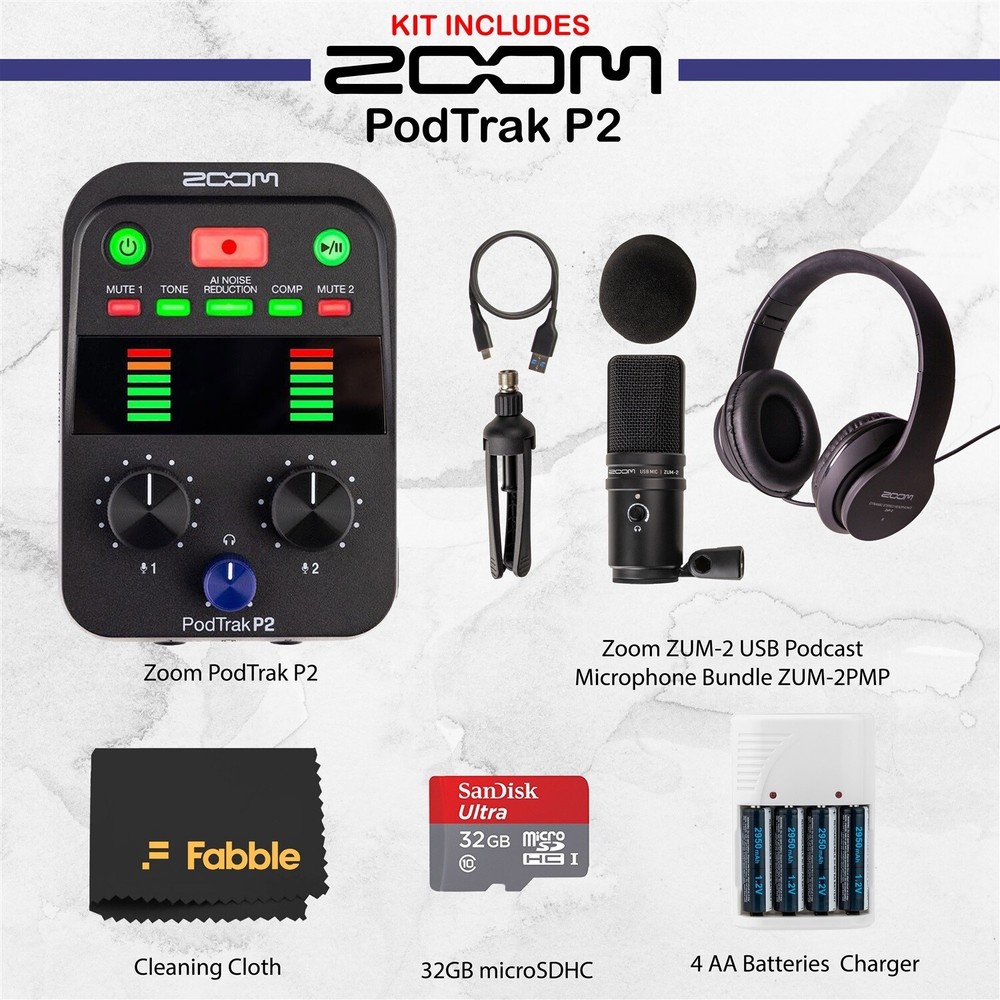 Zoom PodTrak P2 Podcast Recorder Bundle