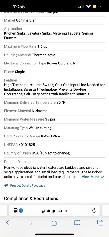 EEMAX AM010277T Electric Tankless Water Heater,277V 481R36