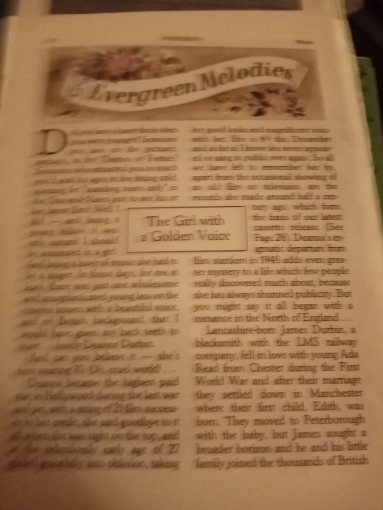 Xm50  Ephemera 1990 Article Deanna Durbin