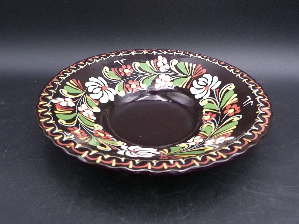 Ceramic Dark Brown Decorative Floral Ring Design Plate