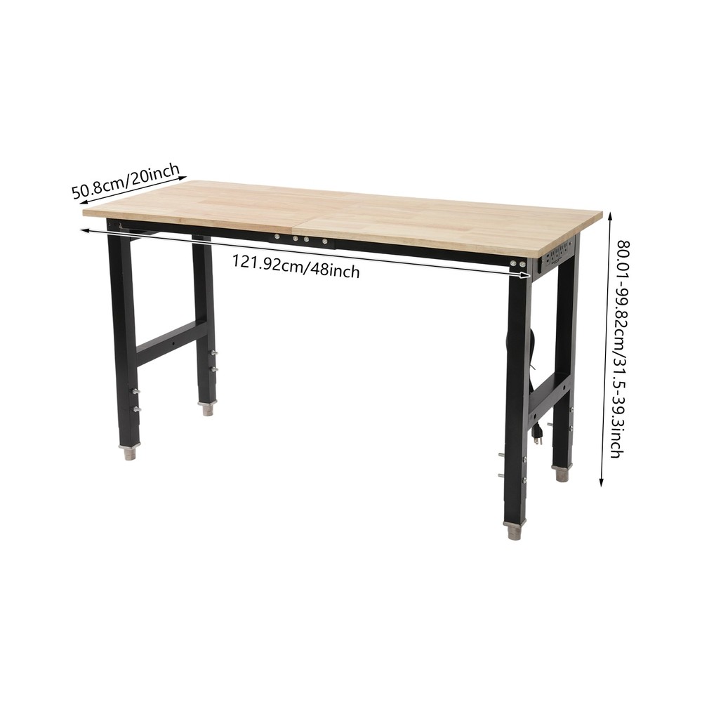 48x20in Adjustable Workbench with Power Outlets Heavy-Duty Work Table 2000lbs