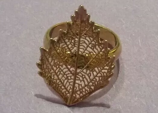 birch leaf ring dipped in 24k yg size 6 tree forest