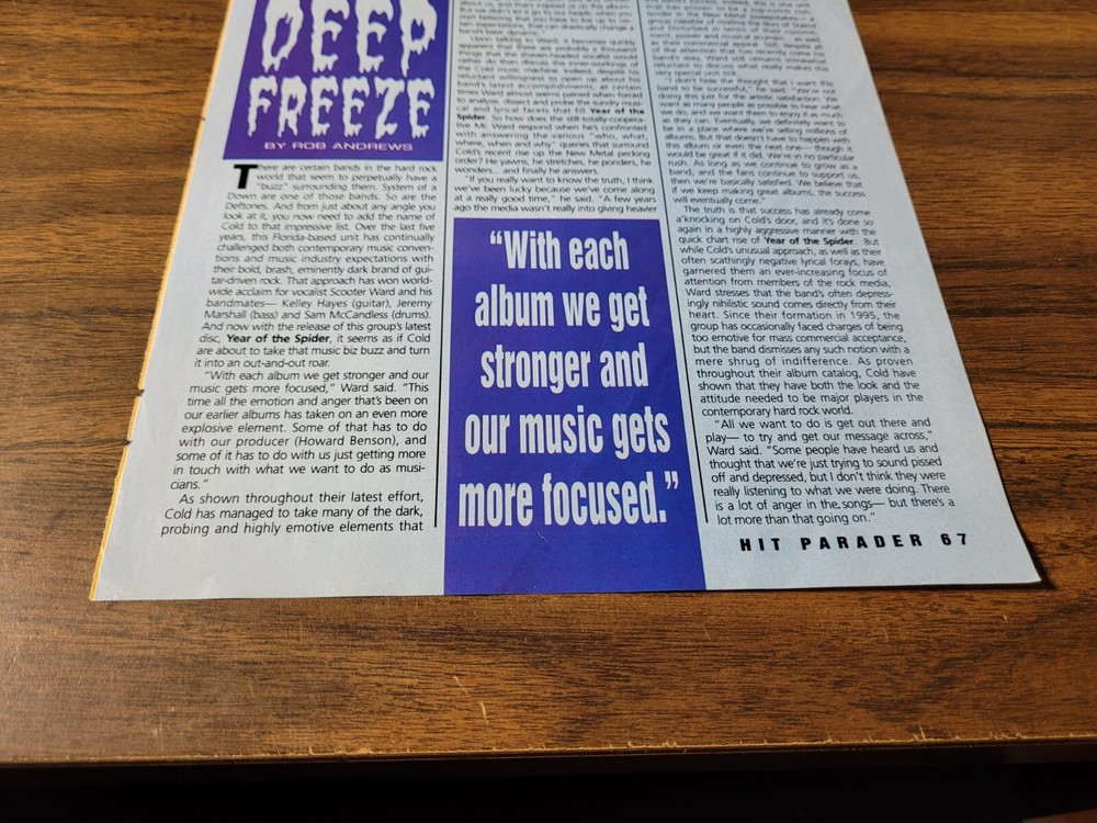 Cold "Deep Freeze" Hit Parader Magazine Article