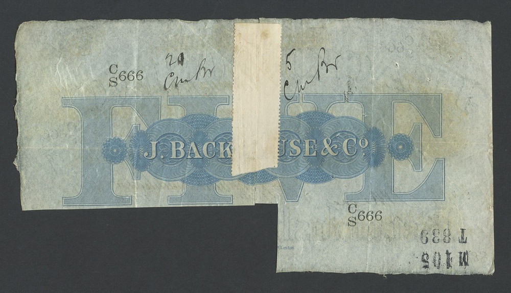 ENGLAND £5 note 1889 Durham Provincial Banknotes
