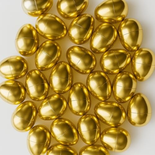 Golden Easter Eggs 30 Pack, 2.36'' Fillable Plastic Eggs for Easter Egg Hunt,