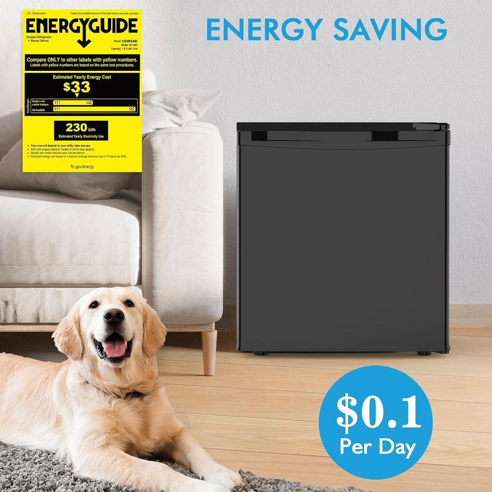 COWSAR 1.6 Cu.Ft Compact Fridge with Freezer, Compact Refrigerator with 7 Temper