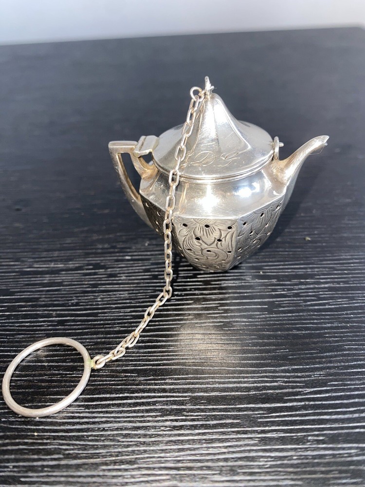 Antique Sterling Silver Tea Pot Kettle Tea Strainer