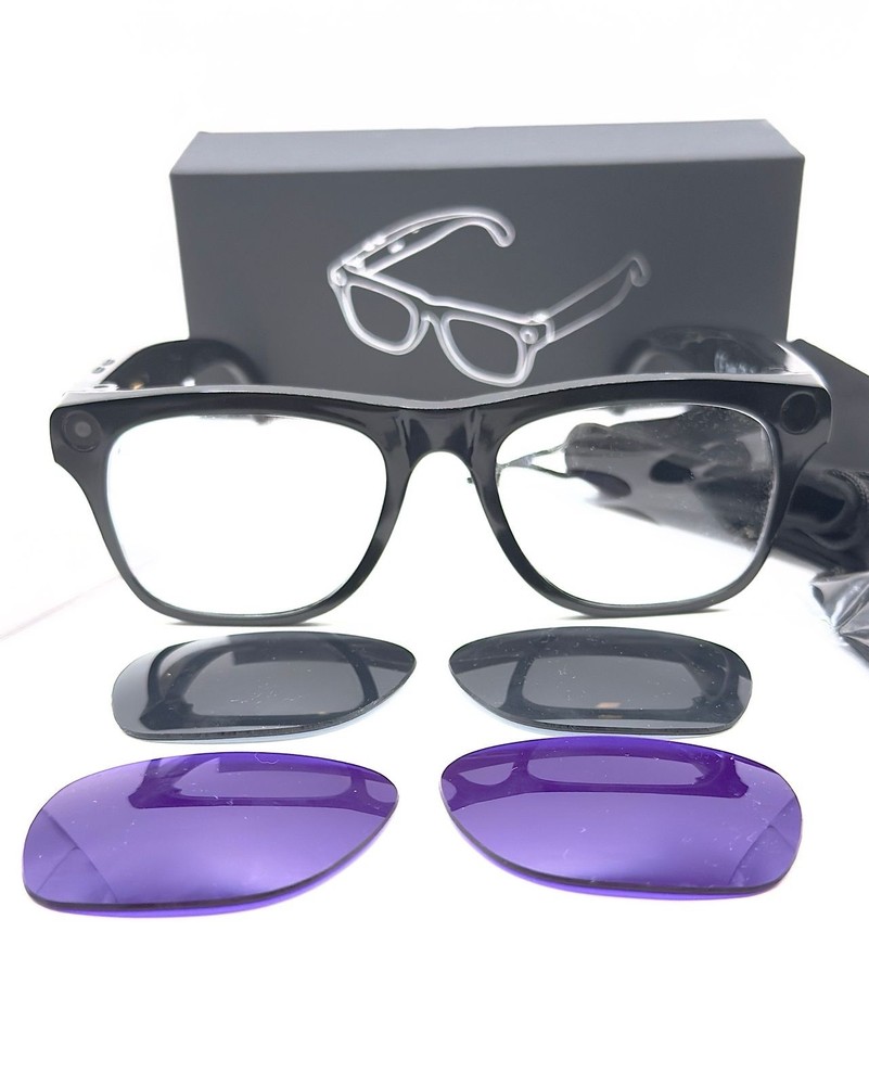 Black Smart Glasses with Interchangeable Lenses and USB Charging