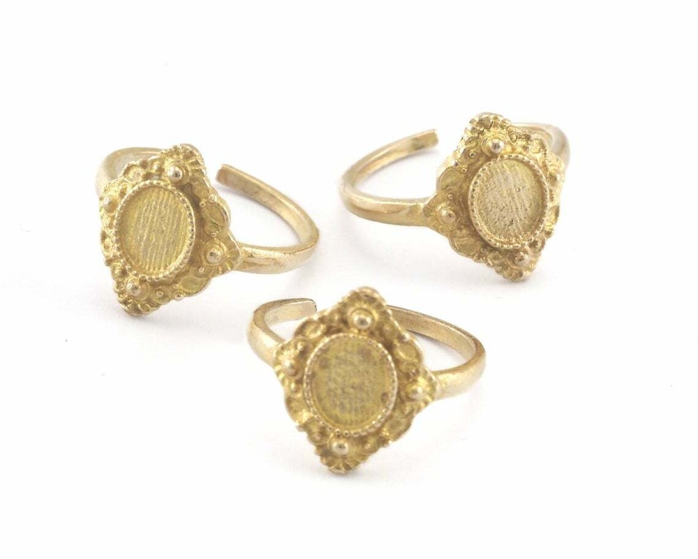 Adjustable Oval Ring Base Bezel setting blank Raw Brass ( 8x6mm setting ) 2633