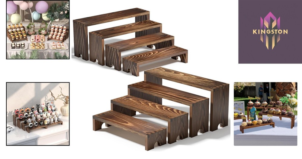 Authentic Rustic Wood Dessert Display Set – Stackable Tiered Risers for Parties