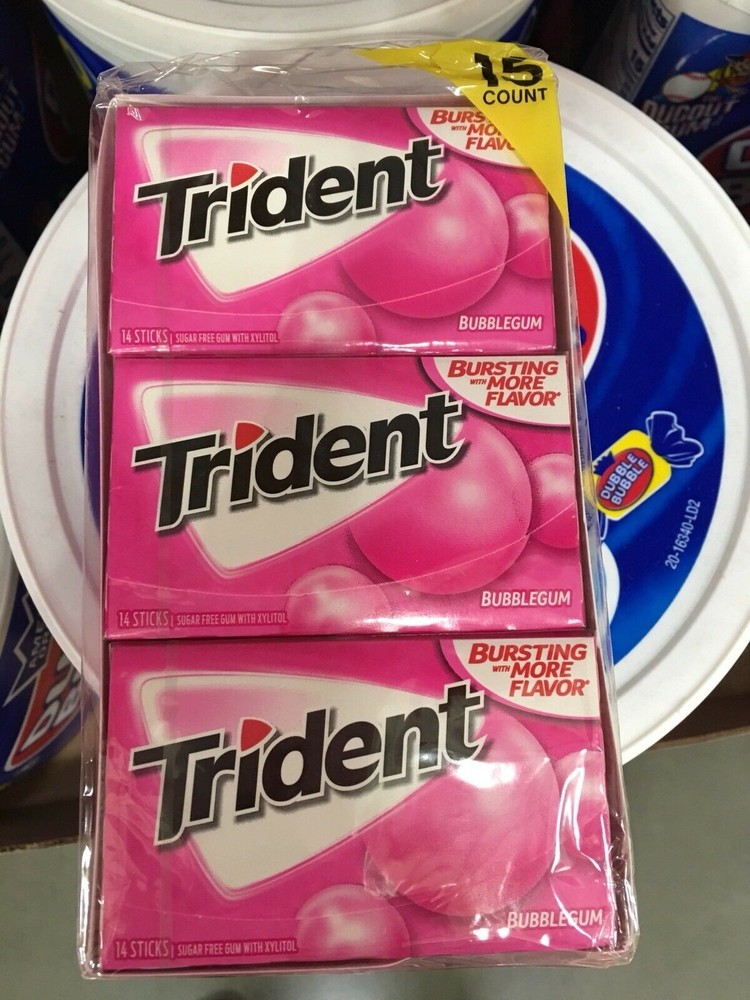 Trident Bubblegum Sugar Free Chewing Gum ~ 15 CT / 14 PC