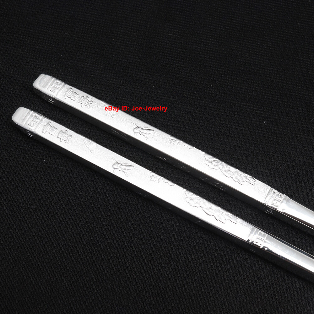Real 999 Fine Silver Chopsticks Solid Silver Healthy Tableware Peony PatternGIFT