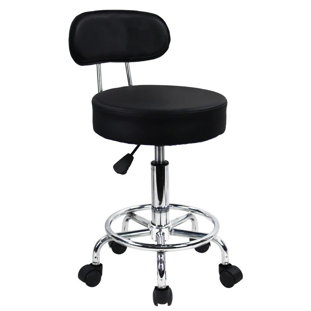 PU Leather Rolling Stool Mid-Back with Footrest HeightAdjustable Office Computer