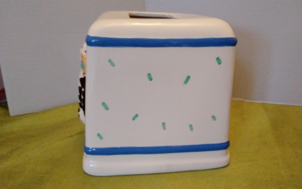 Vintage Kitty Cat With Bird Ceramic Tissue Box Cover CoCo Dowley