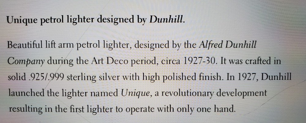DUNHILL UNIQUE STERLING SILVER PETROL LIGHTER