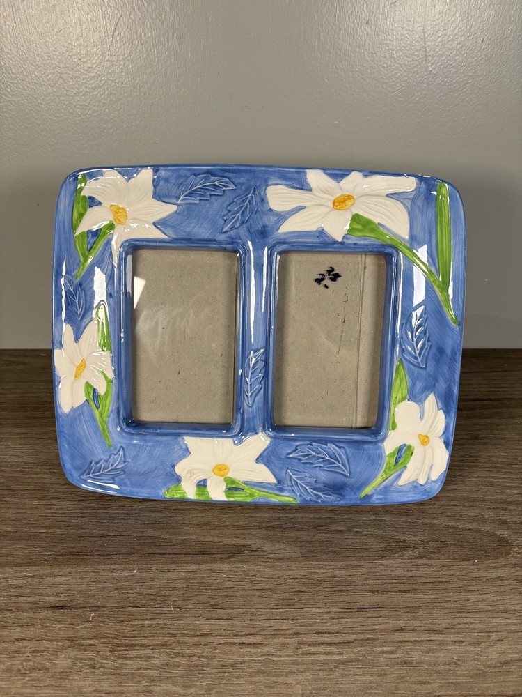 Vintage Ceramic Blue And White Picture Frame