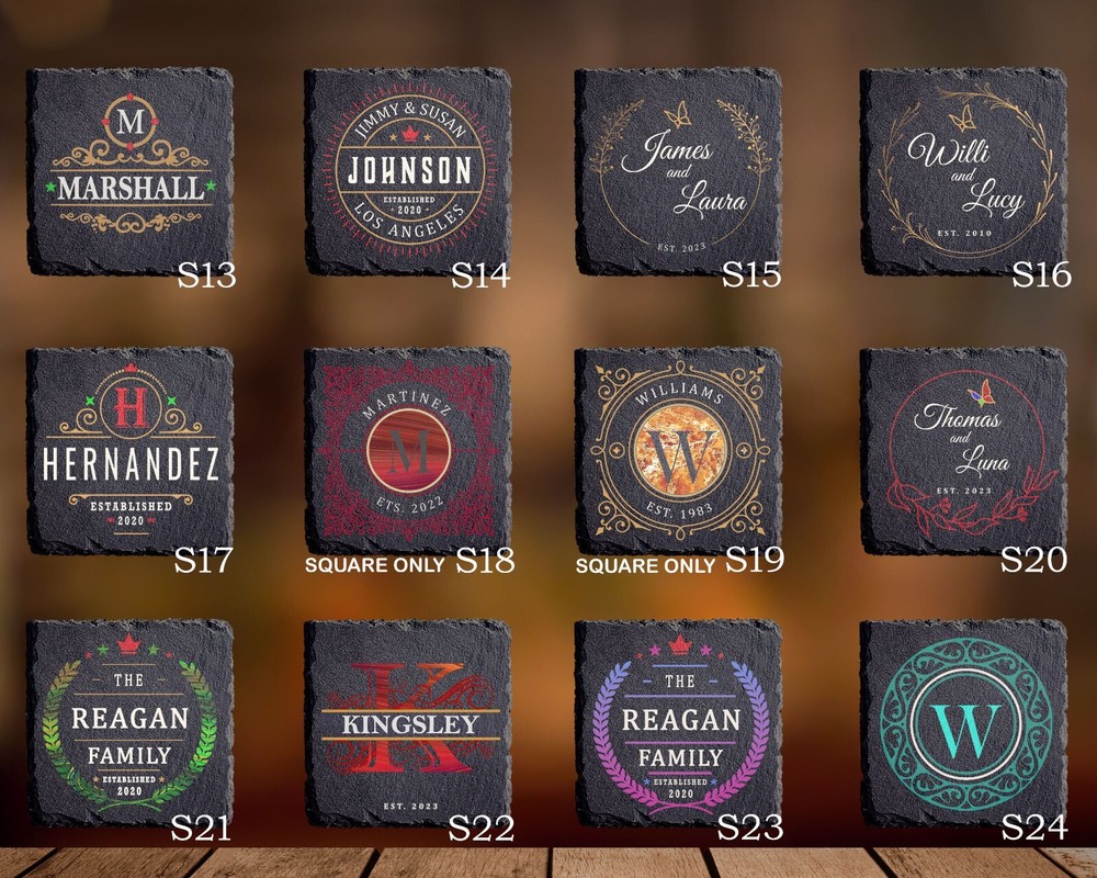 Custom Made Monogram Personalized Slate Stone Drink Coasters SLCCT