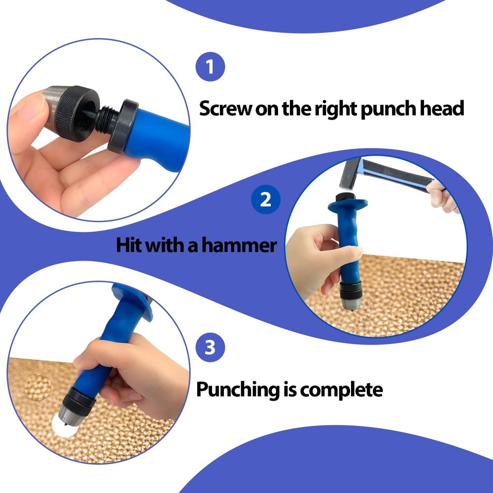 Sutekus Hole Punch Set 14pcs Sharp Hollow Kit Gasket Blue