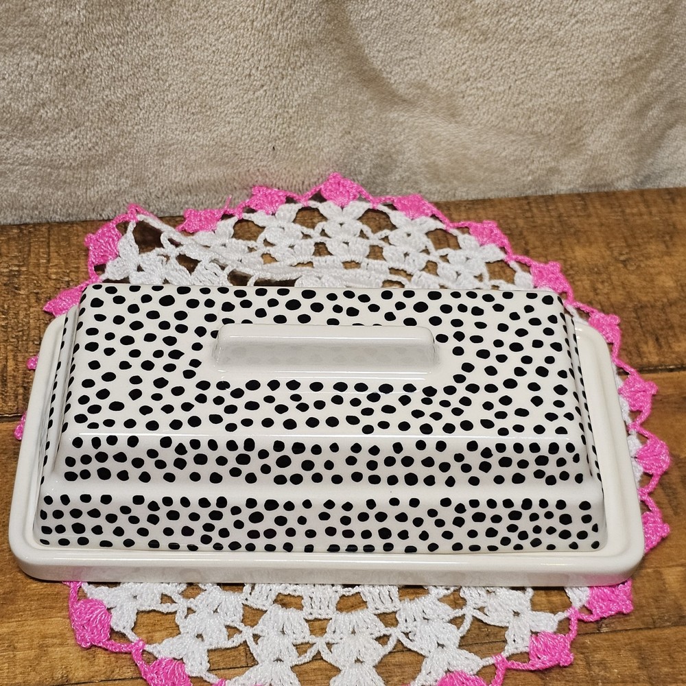 Thyme and Table Butter DIsh- Polka Dot Pattern- Black and White