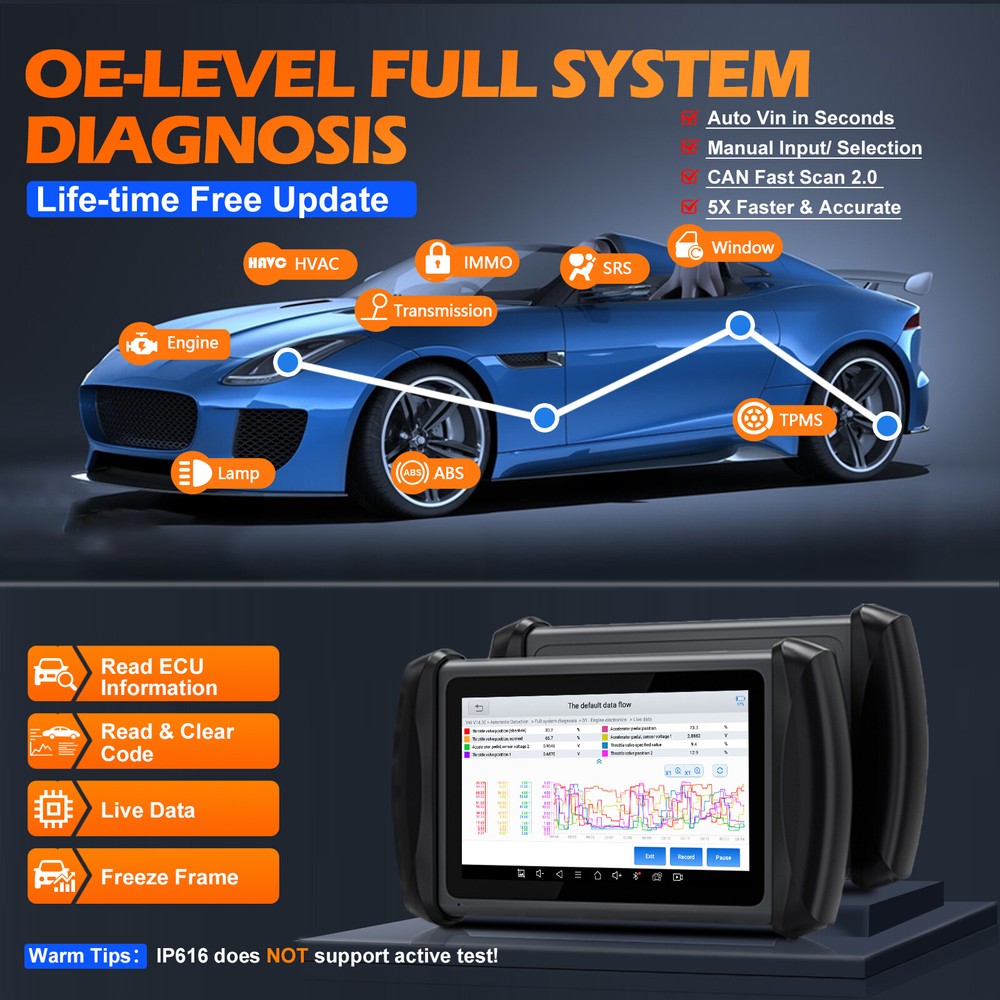 XTOOL IP616 Auto Scanner Full System Diagnostic Tool Key Programmer Free Update
