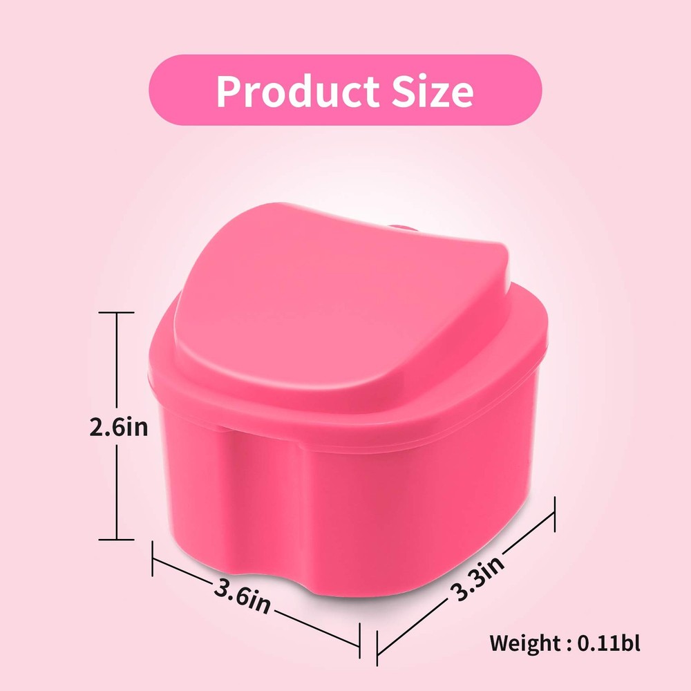 Annhua Denture Retainer Container Case Cleaning,Denture Bath Box False Pink