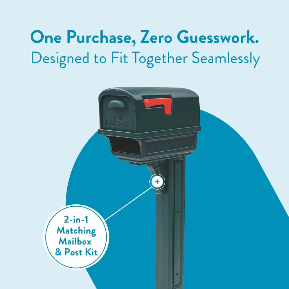 Gentry Green, Medium, Plastic, All-In-One Mailbox and Post Combo