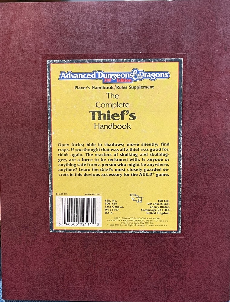 Advanced Dungeons and Dragons 2nd Edition The Complete Thief's Handbook