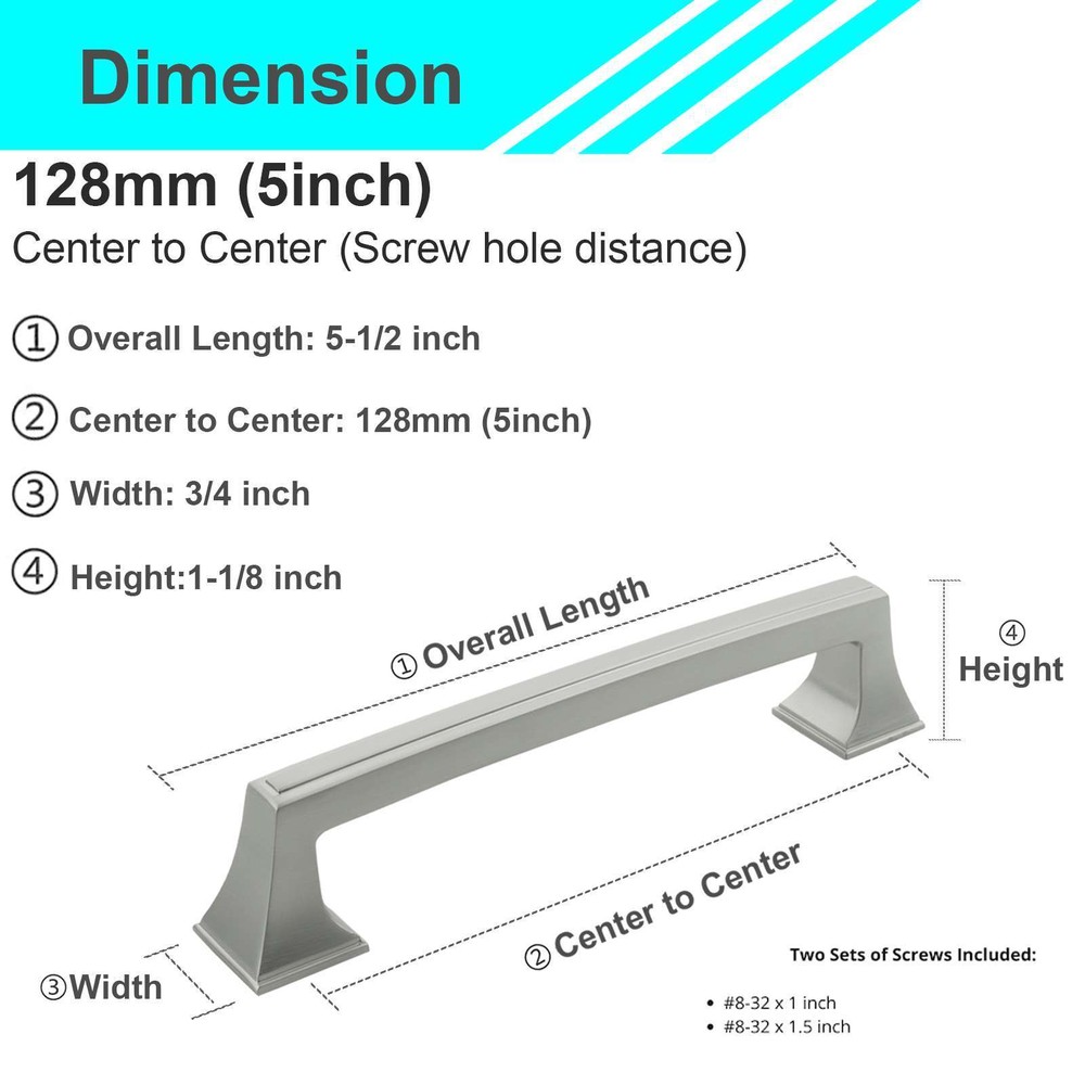 Solid Brushed Nickel Square Cabinet Pulls Knobs Handles Kitchen Bathroom Drawers