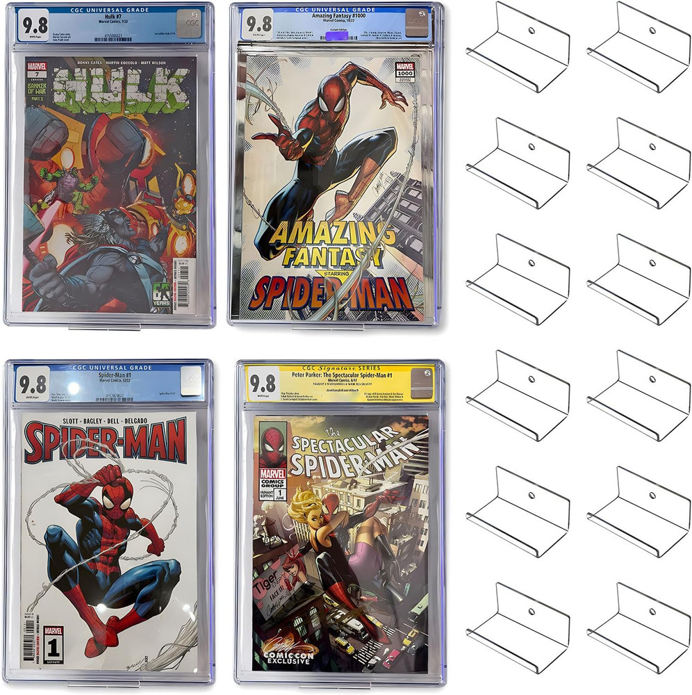 12Pcs Clear Floating Comic Book Display Shelves, Comic Book Shelf Stand Wall