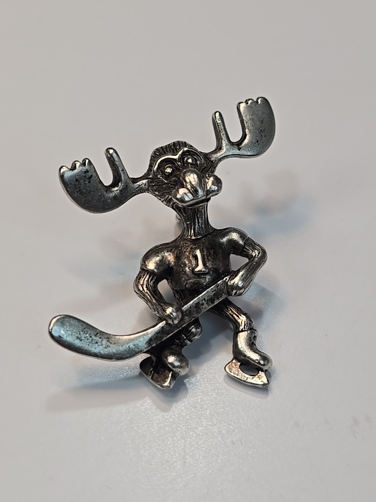 Moose Playing Hockey Lapel Pin