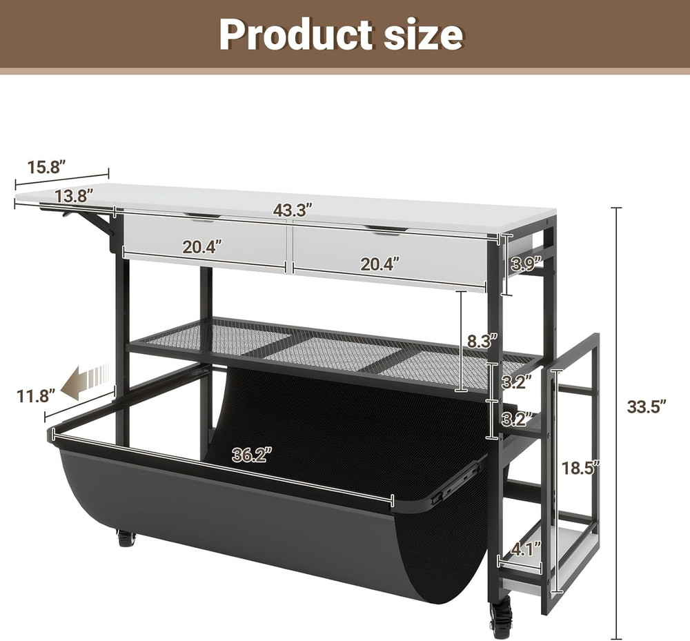Wide Format Printer Stand with Laptop Station, Plotter Workbench Table with Pull