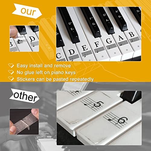 Piano Stickers Keyboard Key Note: Removable Piano Keyboard Note Black White