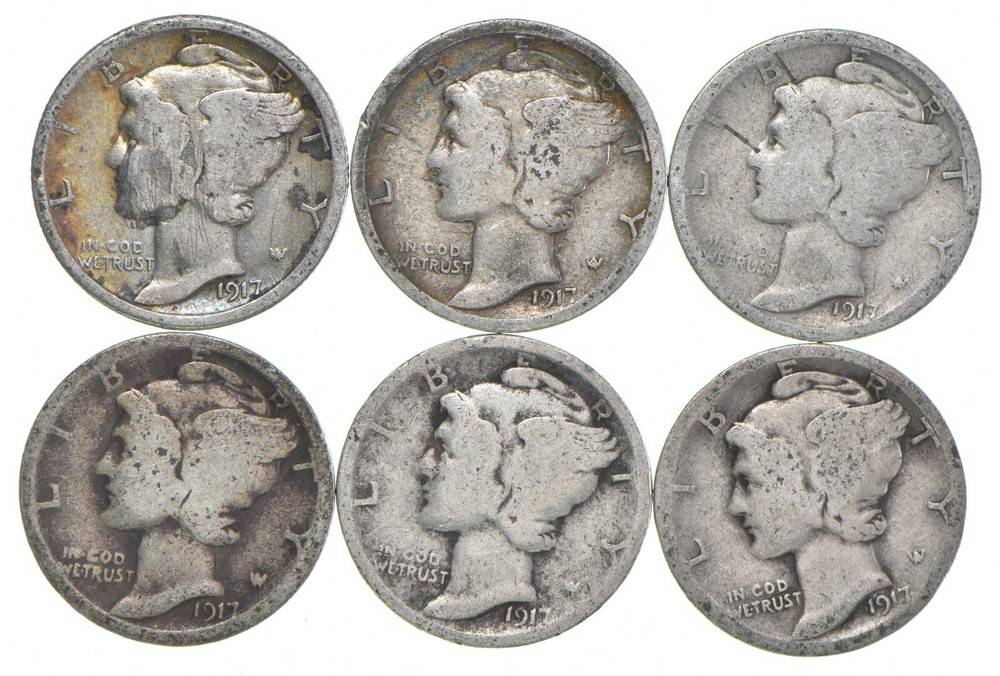 G+ 1917 Mercury 90% Silver Dime