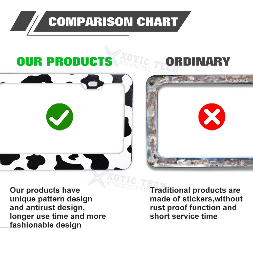 Cows Pattern Universal License Plate Frame Stainless Steels Rattle Weather Proof