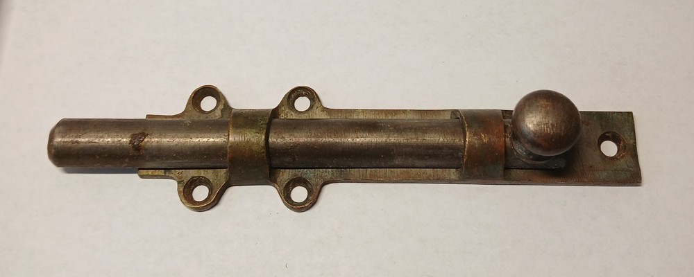 Vintage Antique Solid Brass Sliding Surface Bolt Door Lock 5" Salvage Reclaimed