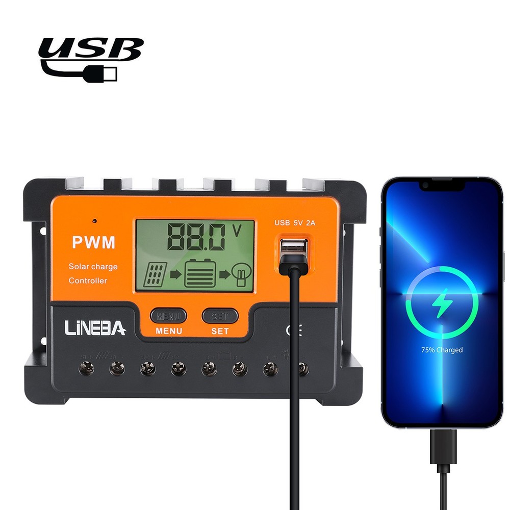 PWM Solar Panel Regulator Charge Controller 12V/24V/48V Auto Focus Tracking 2USB